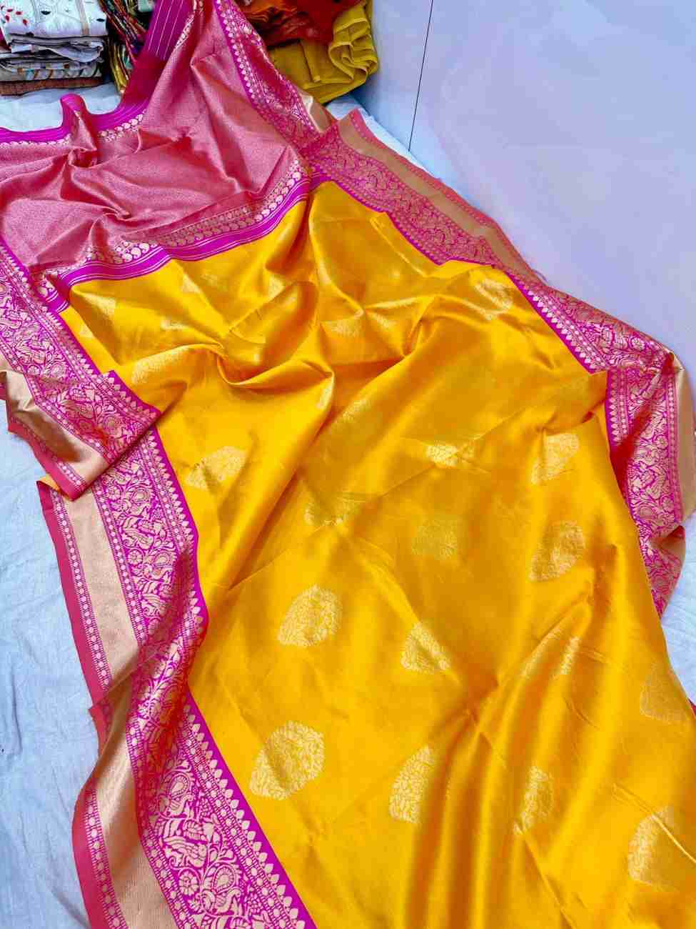 Buy SGF11 Woven Kanjivaram Pure Silk, Art Silk Yellow Sarees