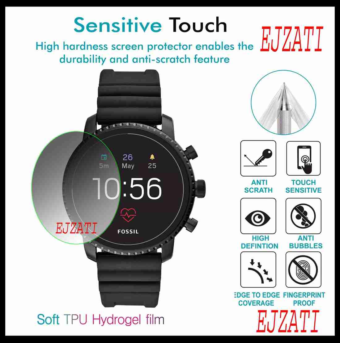 EJZATI Screen Guard for FOSSIL Q EXPLORIST GEN 4 SMARTWATCH