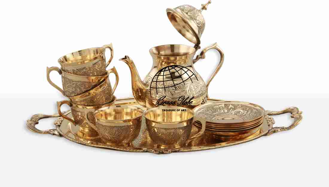 Brass Globe Brass Etched tea set, antique tea set, serving set Coasters,  Cup, Tray Serving Set Price in India - Buy Brass Globe Brass Etched tea set