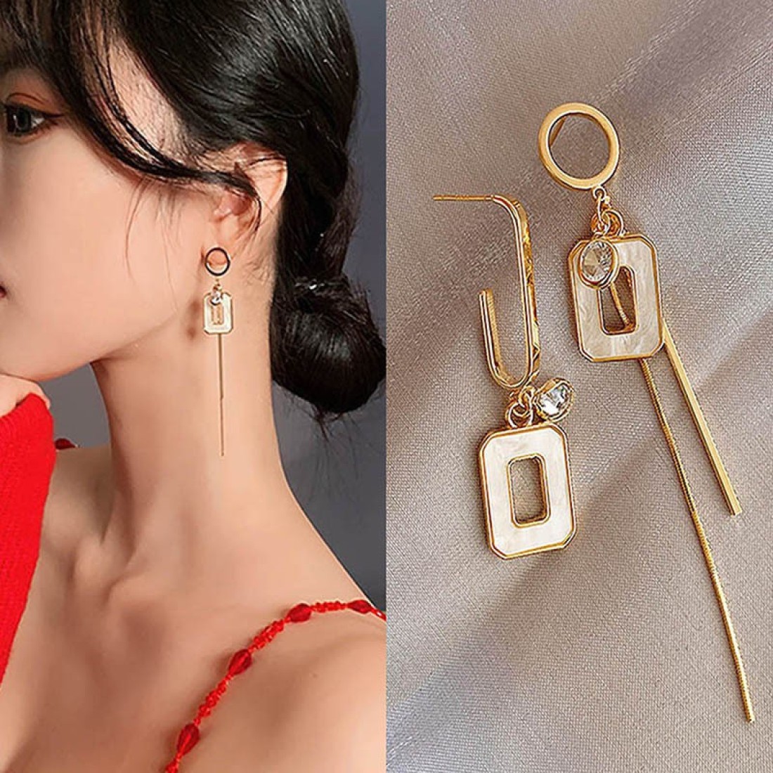 Arzonai needle creative zircon chain tassel earrings temperament