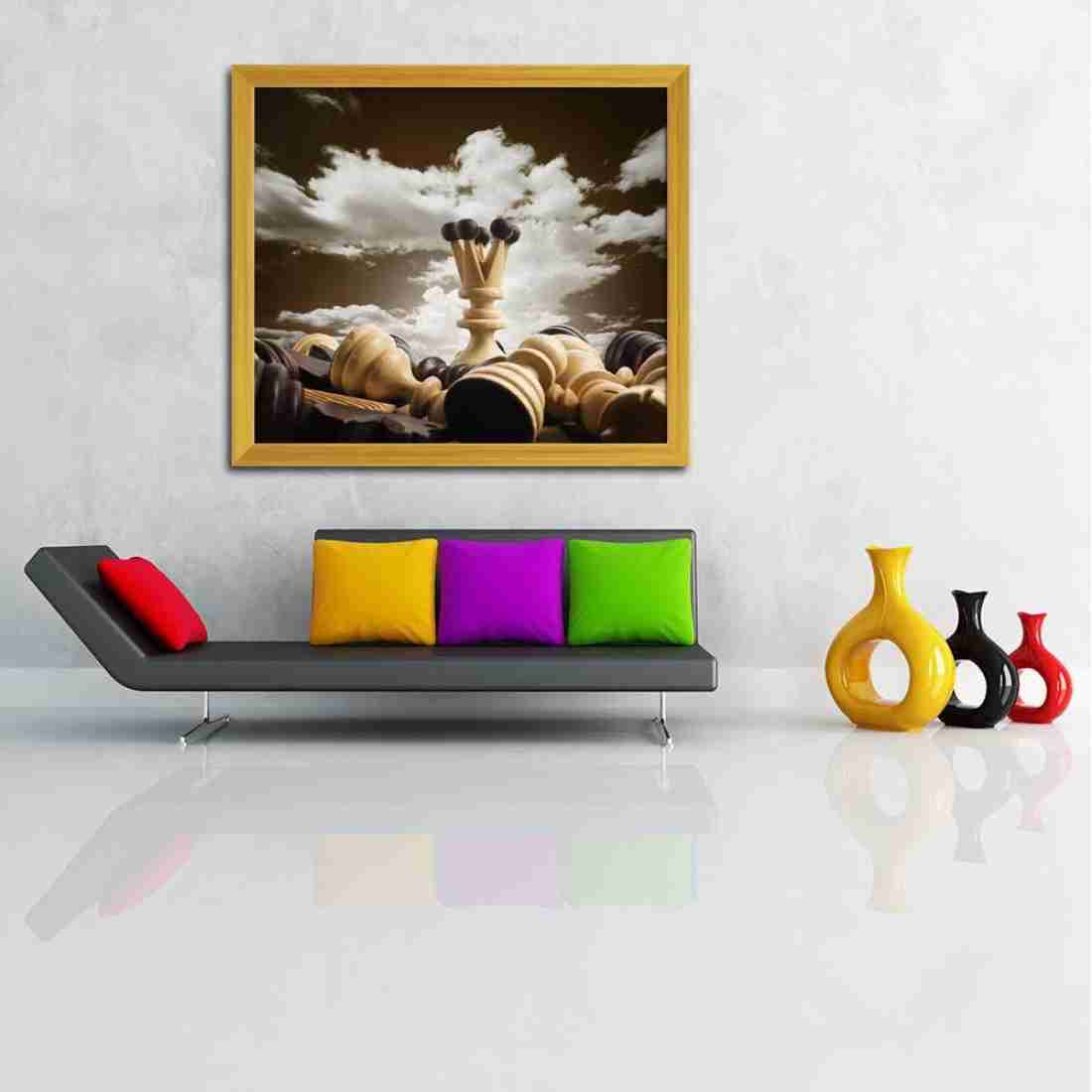 Artzfolio Chess Board Canvas Painting Golden Synthetic Frame 22.9