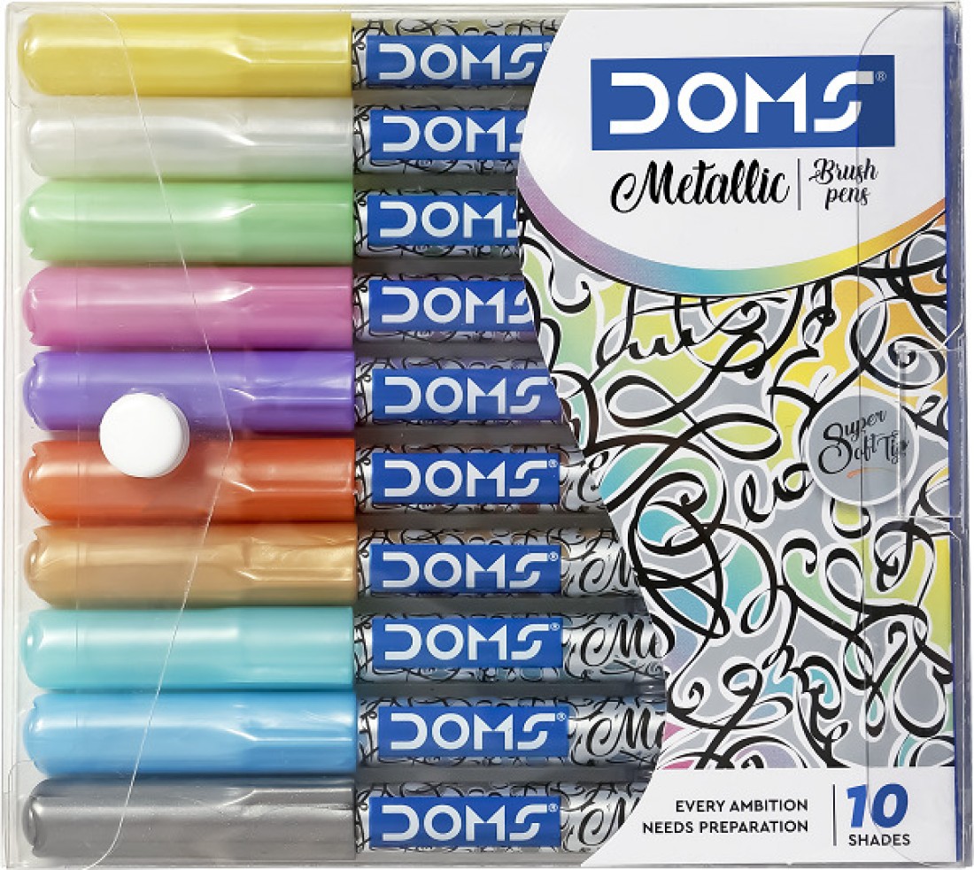 DOMS Metallic Brush Pen (10 Shades) Super soft brush tip Nib  Sketch Pens - Brush Pen