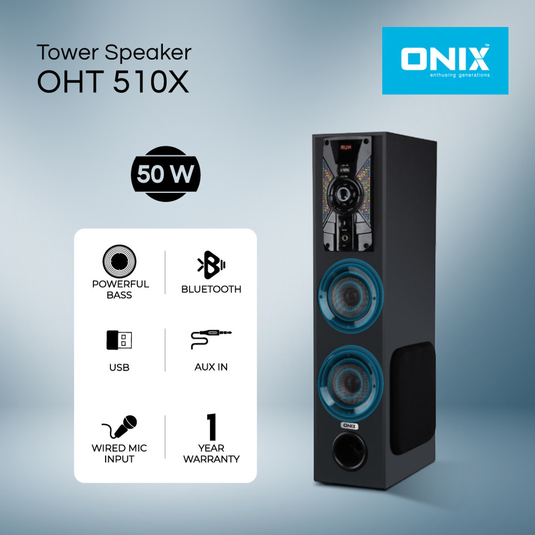 Buy Onix OHT 510X 50 W Bluetooth Tower Speaker Online from