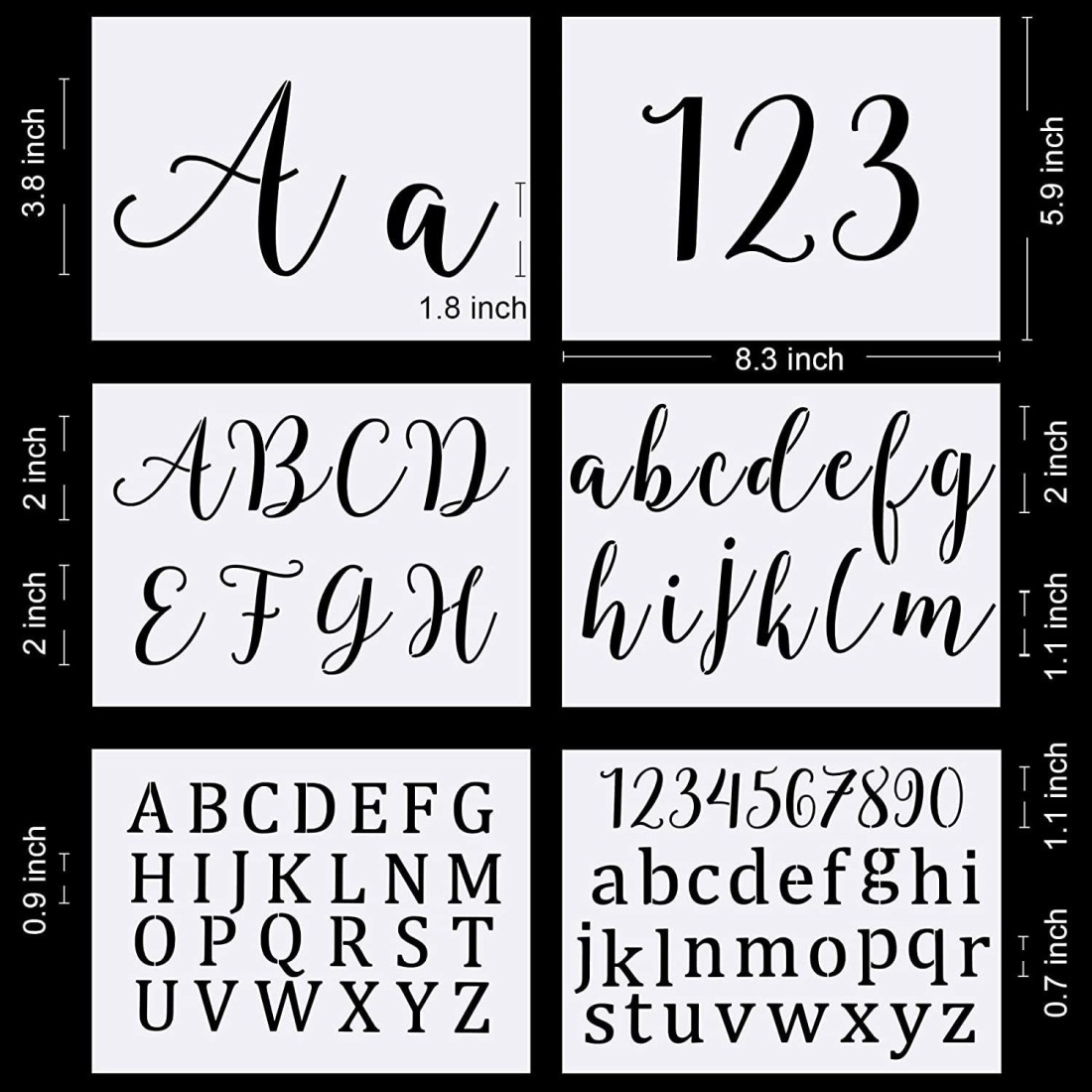 Letter Stencils for Painting on Wood - Alphabet Stencils with Calligraphy  Large Font and Cursive Letters Numbers Signs - Reusable Plastic Art Craft