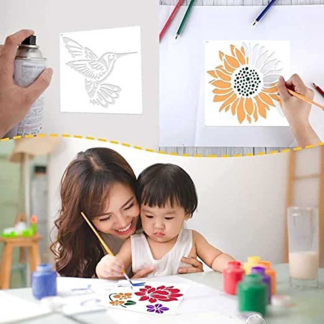 36PCS Flower Stencils for Painting, Floral Stencil, Floral Wall Stencil,  Reusable Painting Stencils, Flower Butterfly Bird Plastic Stencils for