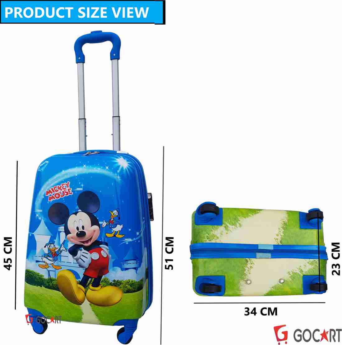 GOCART New Born Baby suitcase Carry on Luggage Bag Hard Shell Travel Trolley Bag Rolling Luggage for 1 3 Year Kids Cabin Suitcase 4 Wheels 18 inch Blue Price in India Flipkart