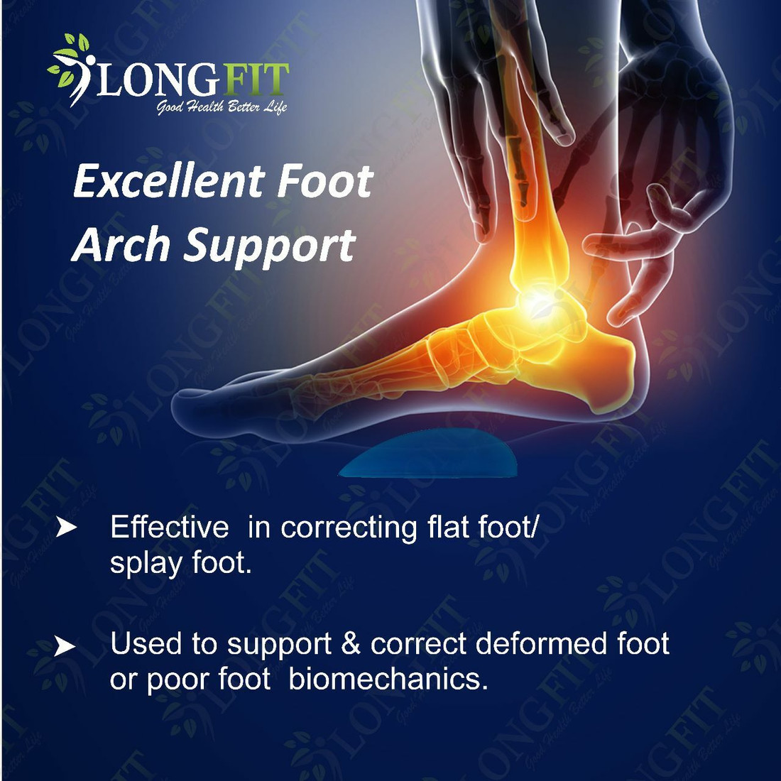 longfit medical Arch Support Gel Insole for Flat Feet Semi Pro