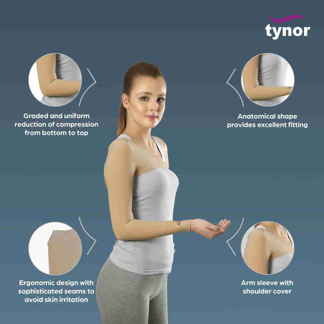 TYNOR Compression Garment Arm Sleeve + Mitten (with thumb), Beige