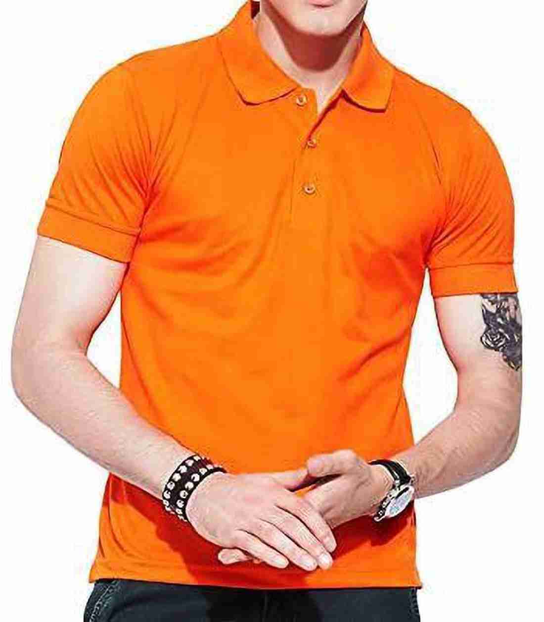 print karo india Solid Men Polo Neck Orange T-Shirt - Buy print