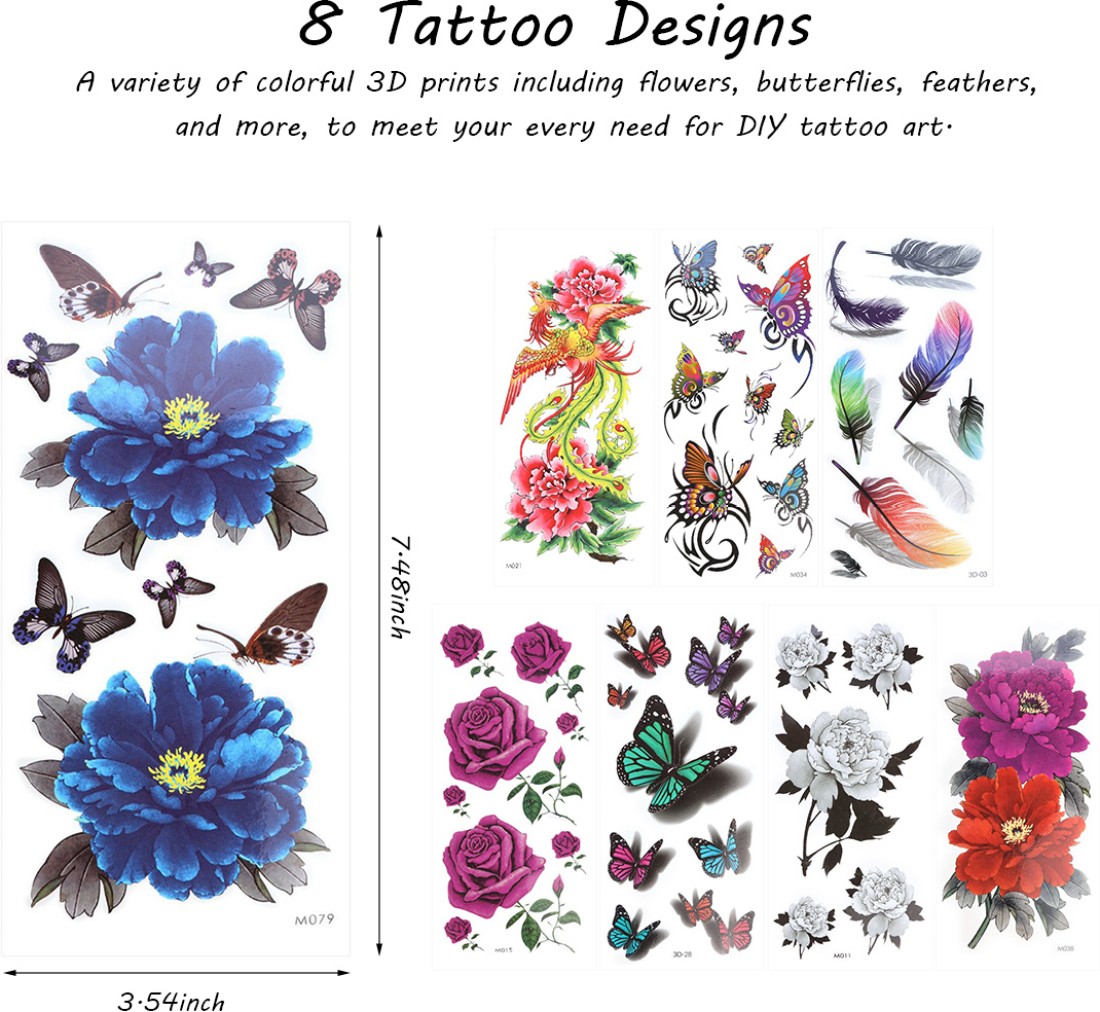 MAYCREATE Flower Face Temporary Tattoo Stickers for Women Girls, 3