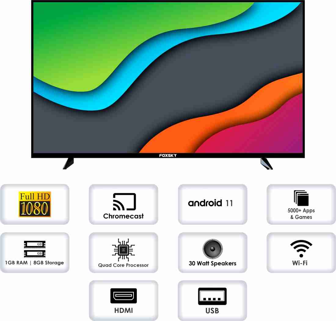 Buy फॉक्सस्काई 80cm (32 inch) HD रेडी LED स्मार्ट एंड्राइड  TV NA के साथ Online at best Prices In India