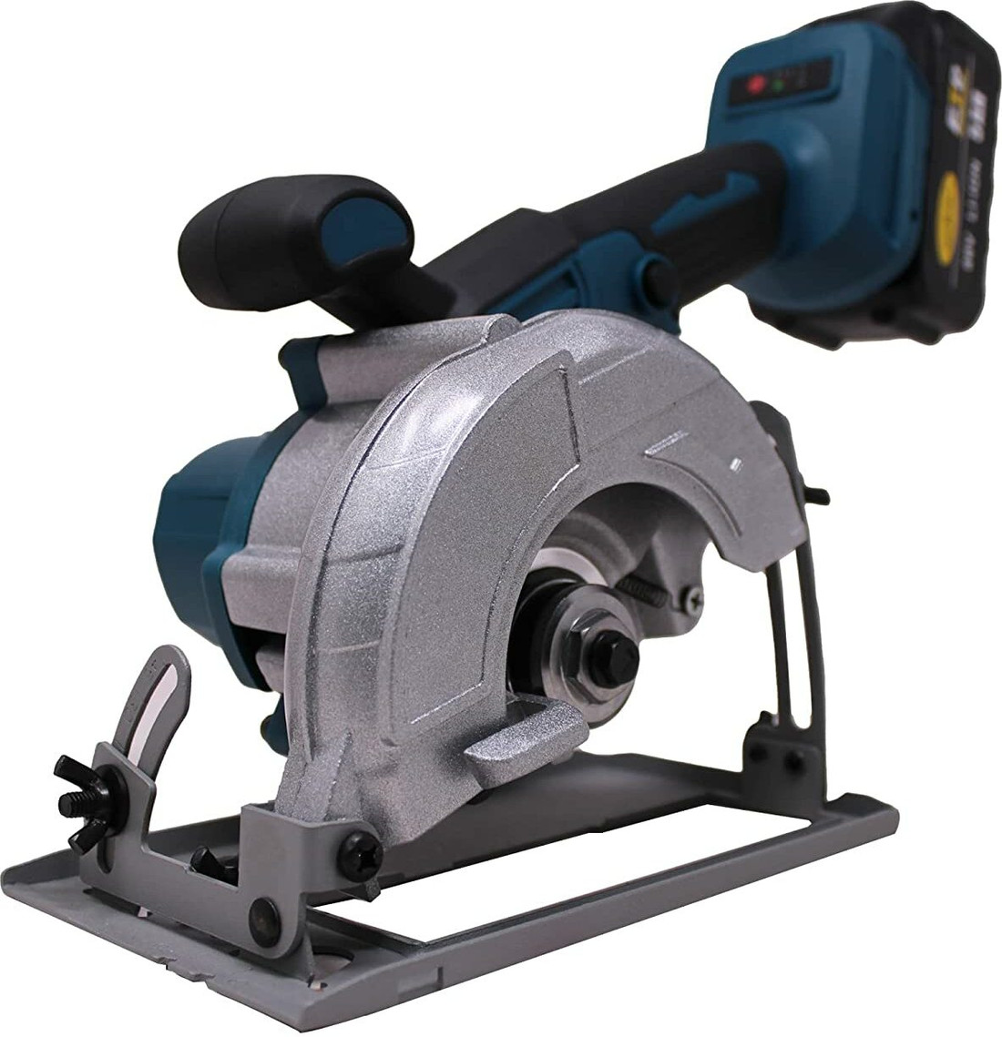 Circular saw with battery and charger top