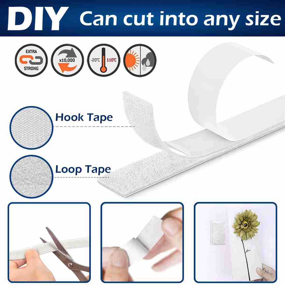 5M*20mm Hook and Loop Fastener, Self Adhesive Sticky Tape, Heavy Duty Hook  Loop Tape Reusable Double Sided Sticky Tape 20mm - AliExpress