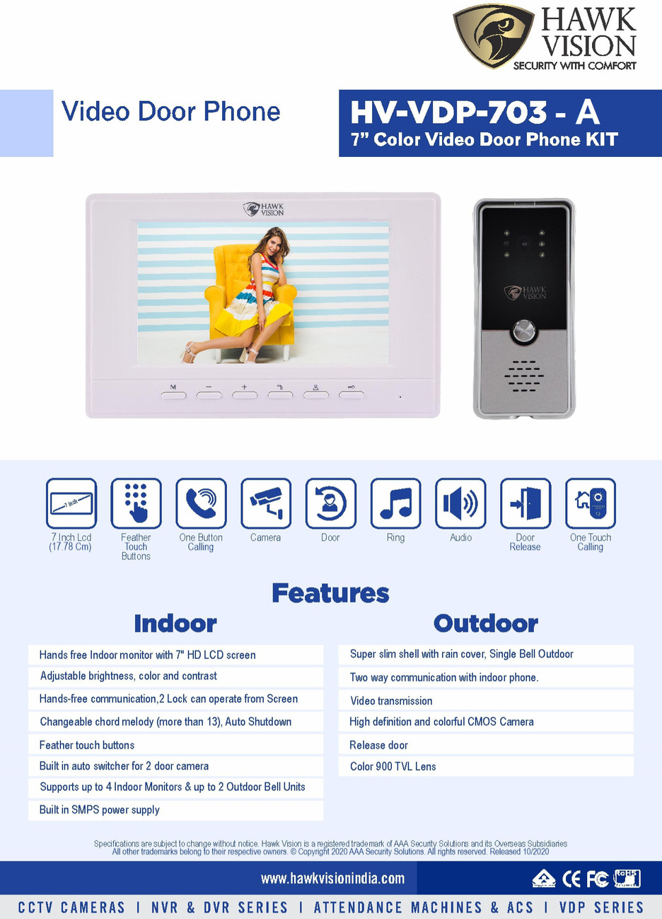 Hawkvision HV VDP 703 A Video Door Phone Price in India Buy