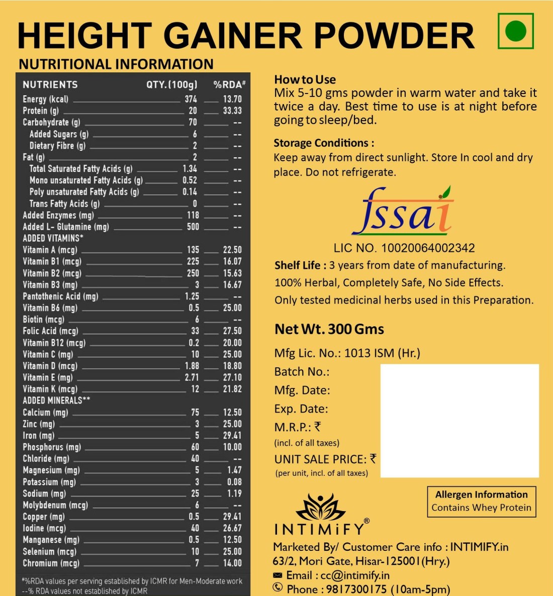 INTIMIFY Height growth powder, Height increase medicine, Height