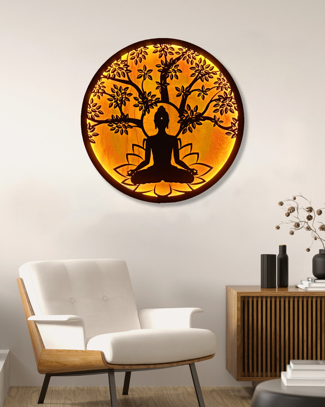 Backlit metal top wall art