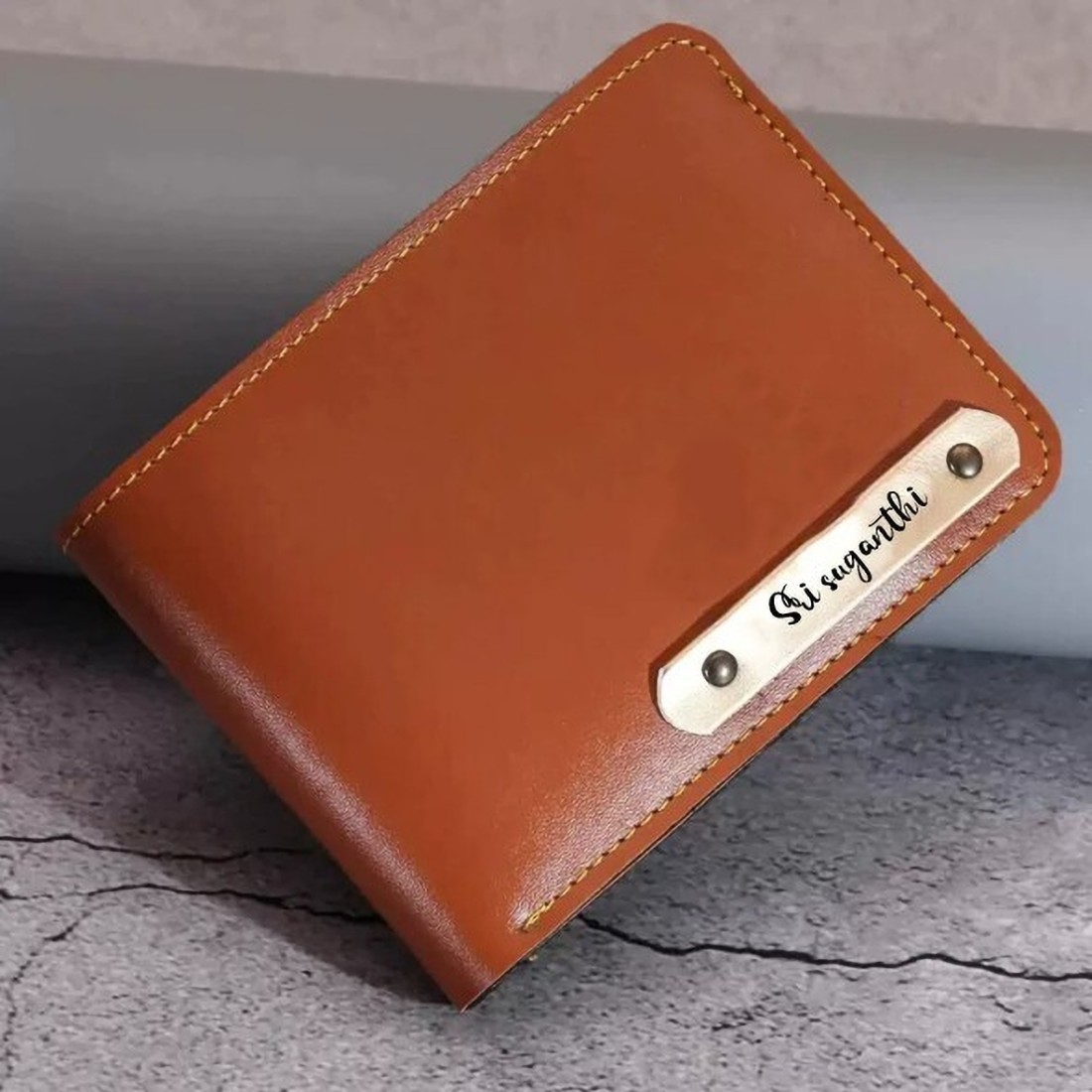 SY Gifts Boys Tan Artificial Leather Wallet Sri suganthi Name