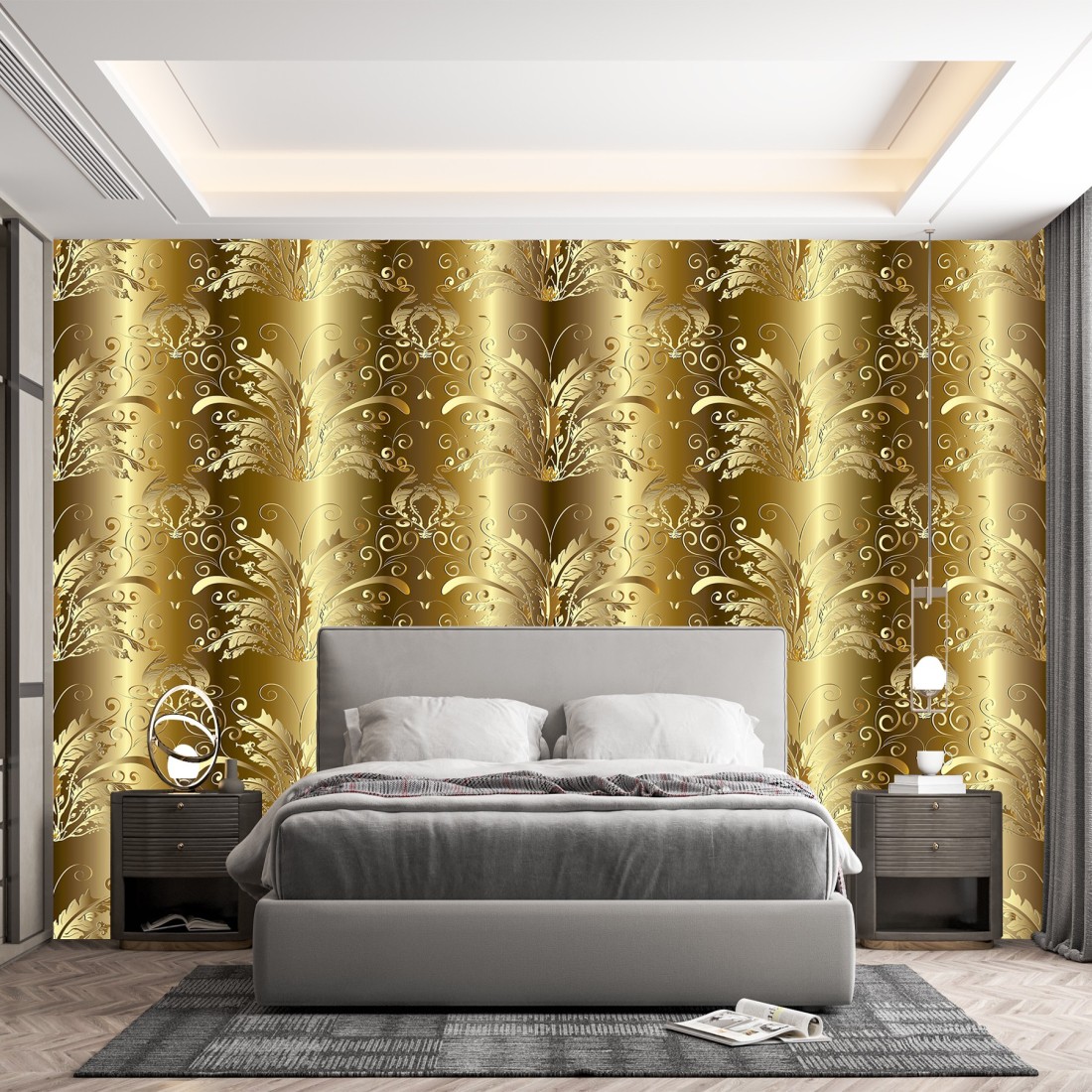A Wallpaper Accent Wall  Brunch at Saks  White gold bedroom Gold bedroom  Contemporary bedroom