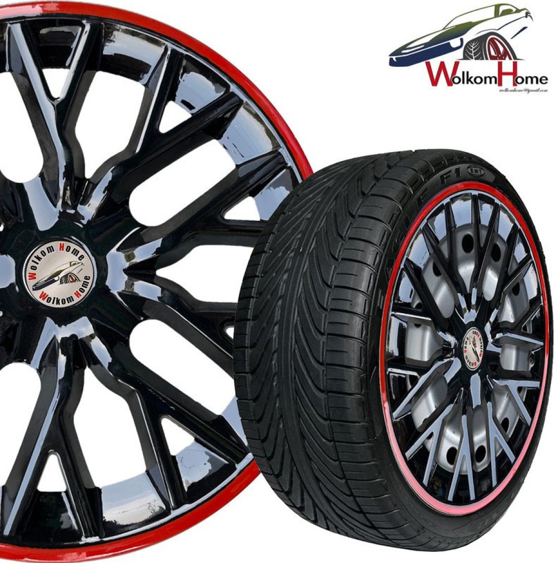 WolkomHome Wheel cap, Hub Cap Silver Black Red Ring Car