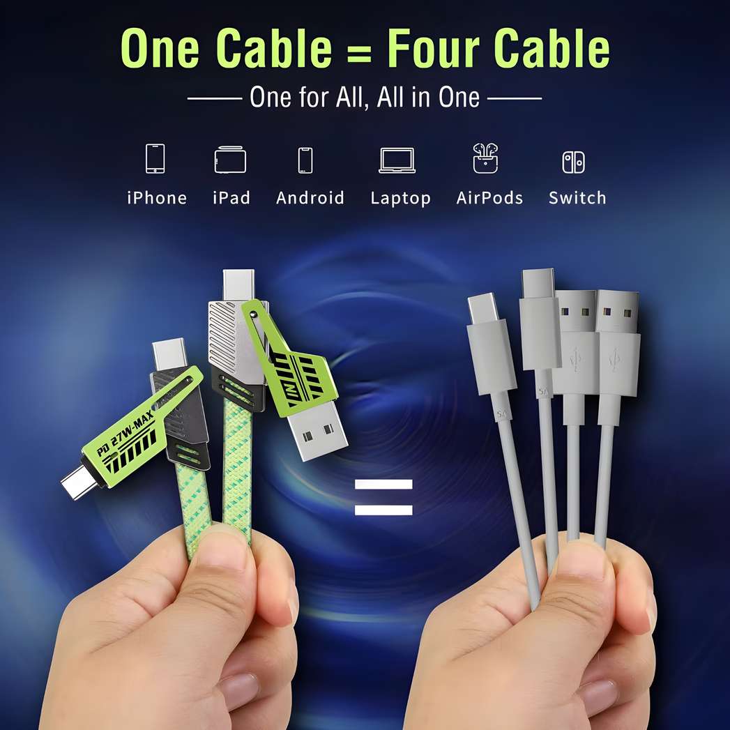 4 in 1 65W Fast Charging Type C/Lightning /Micro USB/Type A 1 m USB ...