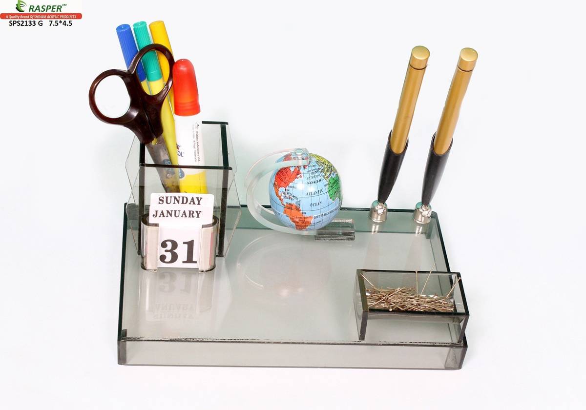 RASPER 2 Compartments Small Acrylic Office Pen Holder Tabletop — photo 3