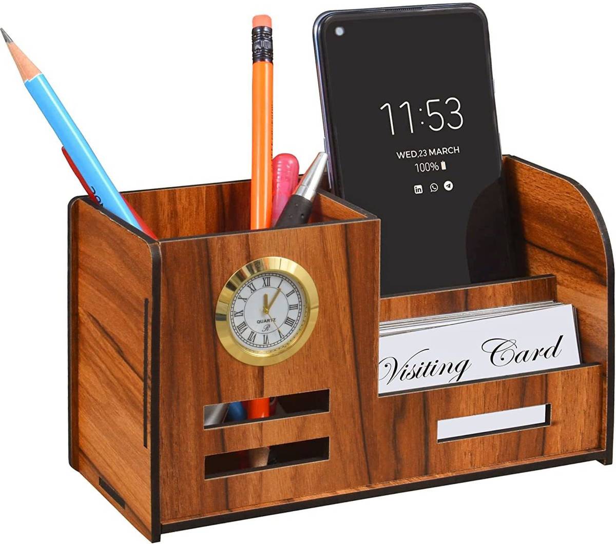 3 Compartments wooden pen and card stand — photo 5