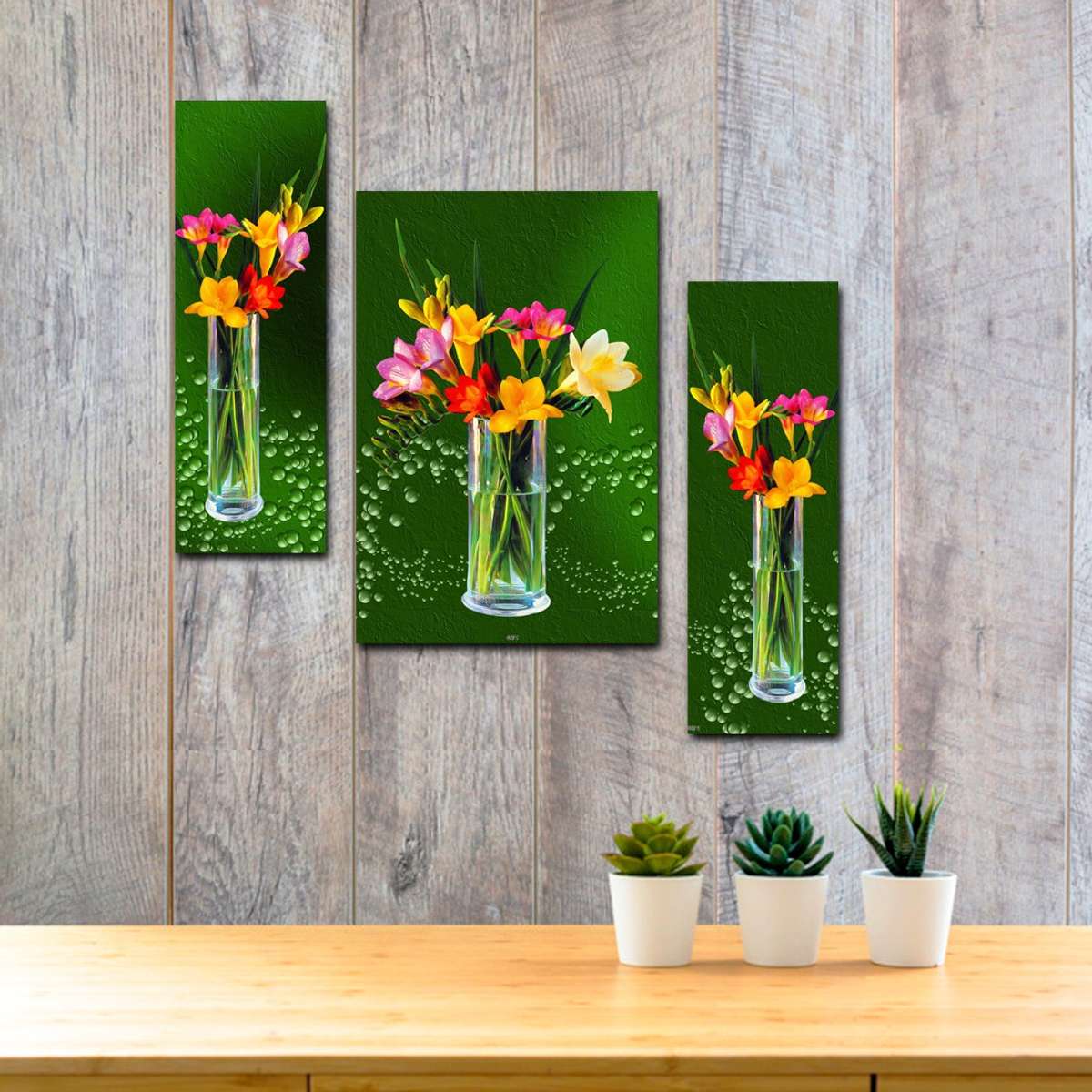 Set Of 3 Flower Pot Home Décor 3d Digital Reprint 12 inch x 18 inch