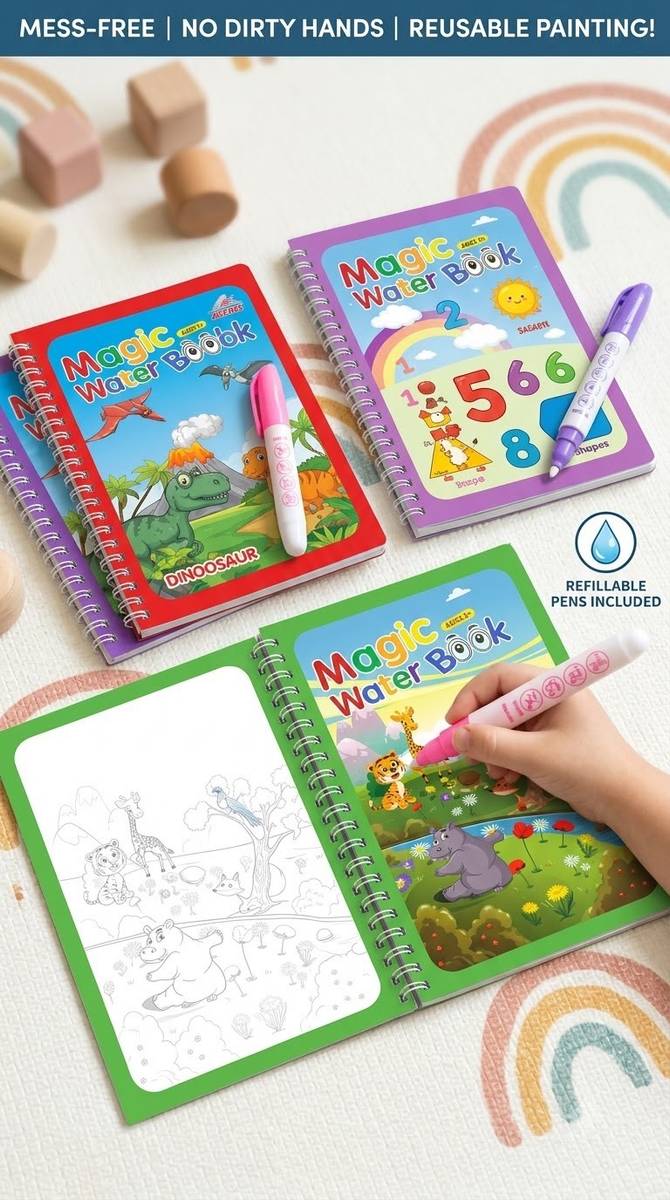 AGPglobal Reusable Magic Water Coloring Books Set of 3 Board Game Accessories — photo 3