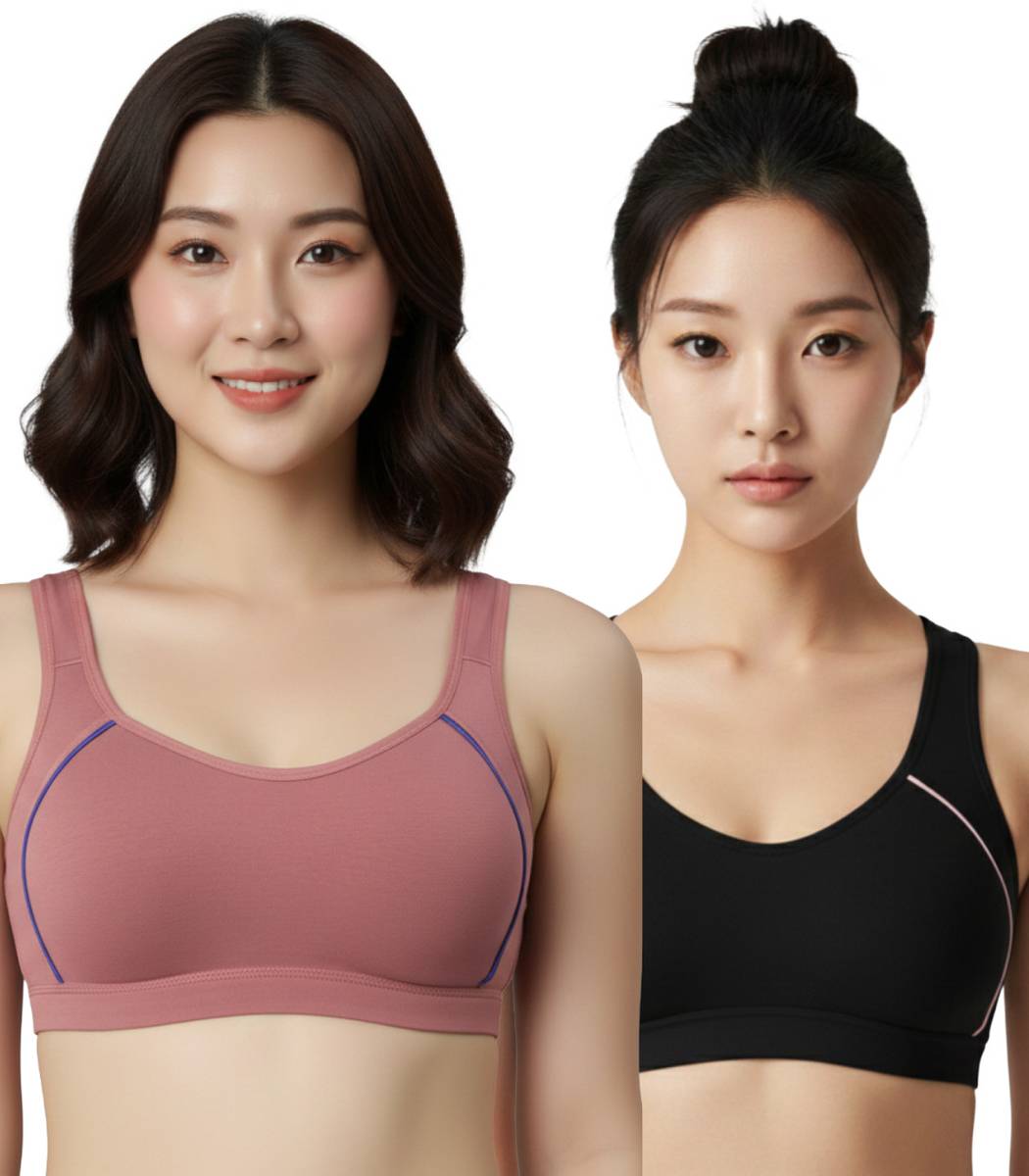 Luxora COM-17-PEACH-BLACK Women Sports Non Padded Bra — photo 6