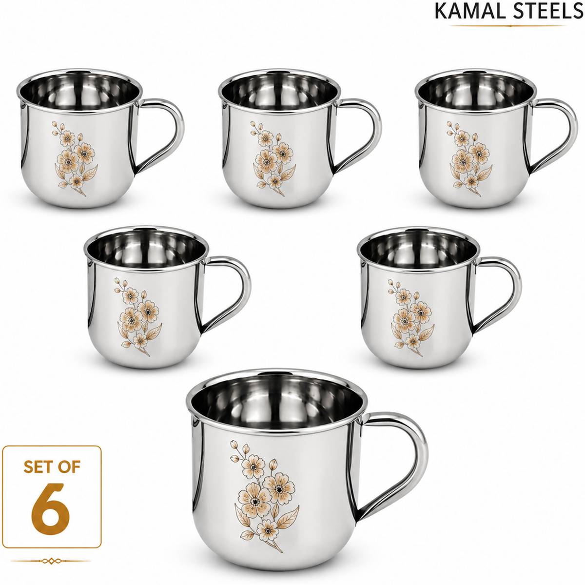 Pack of 6 Stainless Steel FLORAL CUP SET OF 6 — photo 5