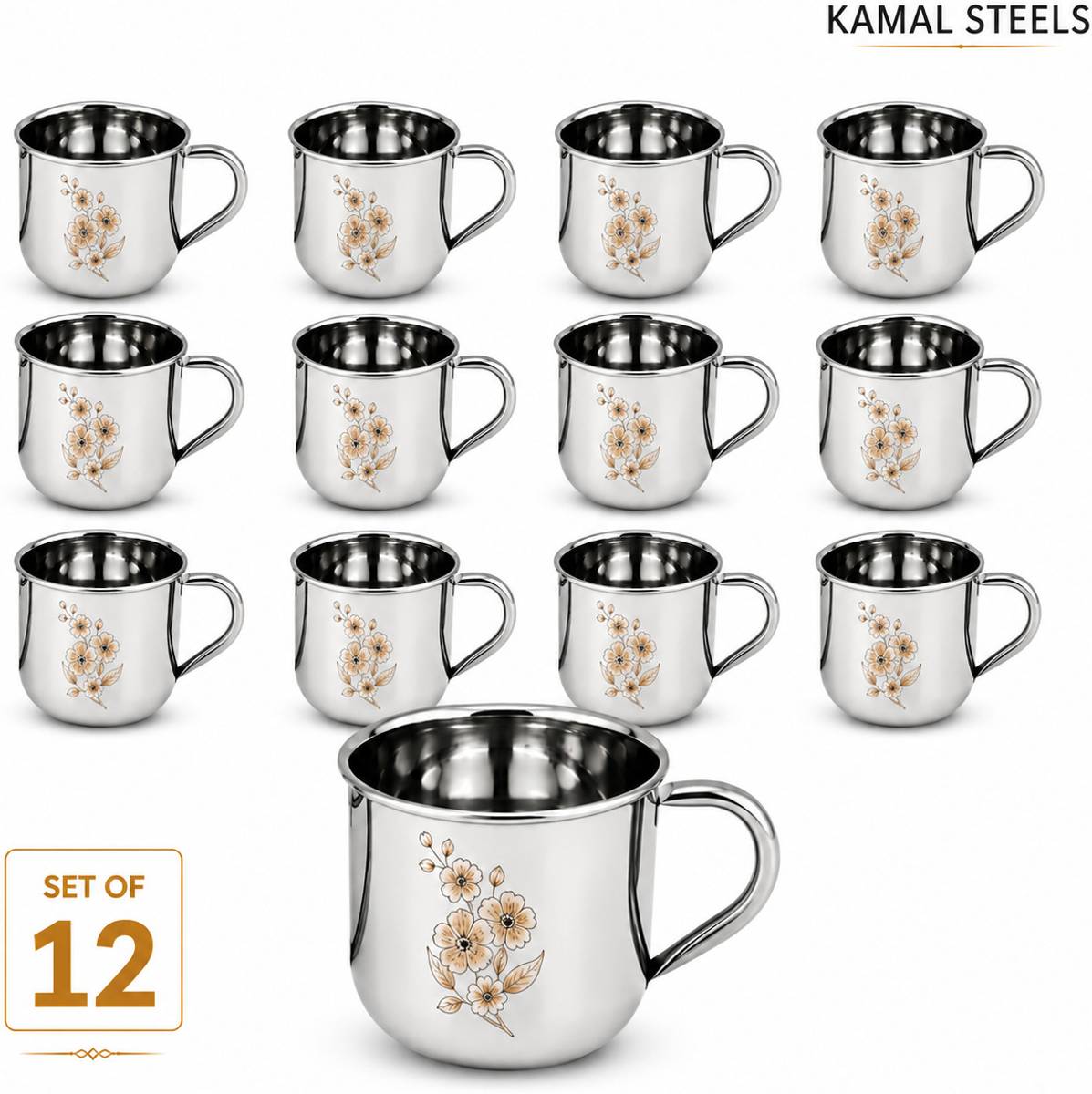 Pack of 12 Stainless Steel FLORAL SIMPLE TEA CUP — photo 4