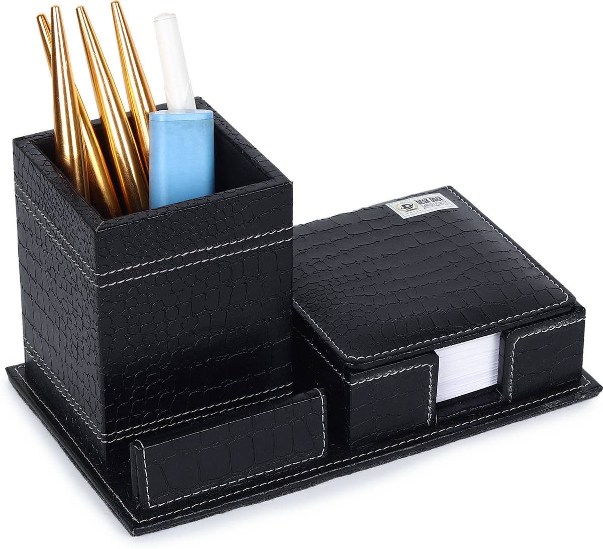 2 Compartments Genuine Leather Pen stand Desk Organiser for Office, Home Table, Pencil/Pen Stand Mobile Holder — photo 6