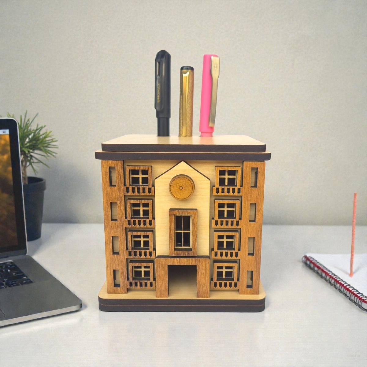 1 Compartments Wooden Home Miniature Desk Organizer with Penholder — photo 6