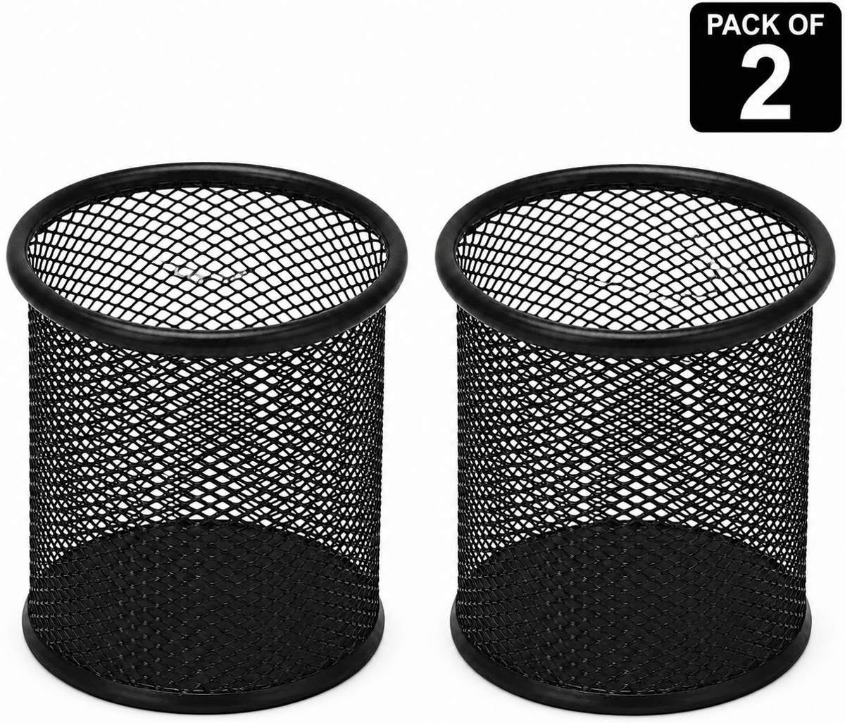 1 Compartments Premium Metal Round Mesh Pen Stand, Pencil Holder Table Desk Organizer for Home, office ( Pack of 2 ) — photo 6