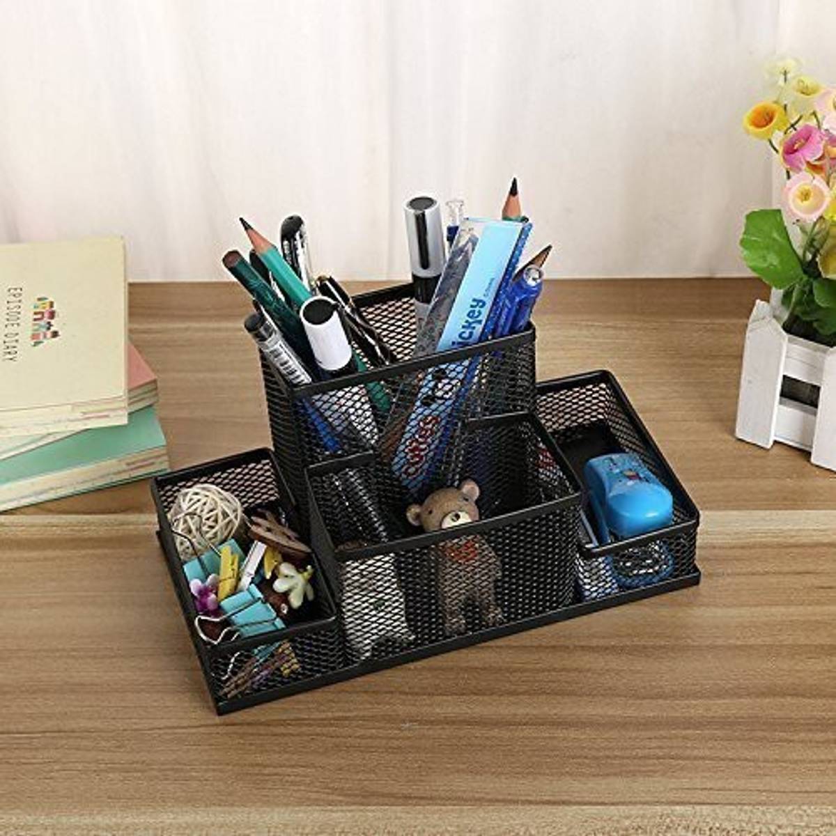 4 Compartments Mesh Metal Desk Organizer Pen Pencil Stand — photo 6