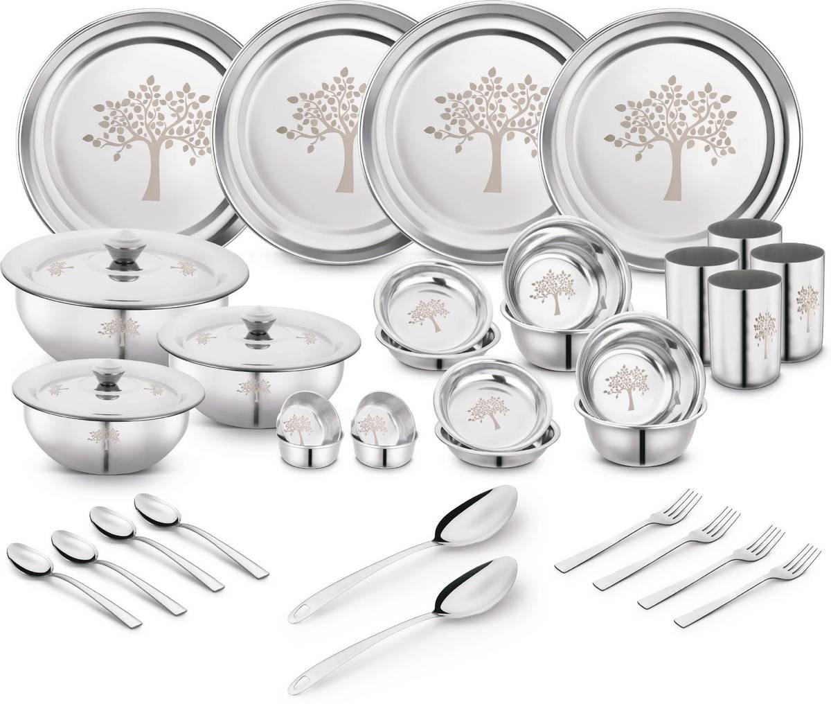 Classic Essentials Pack of 36 Stainless Steel Dinner Set|Serves 4 People|Heavy Gauge|Kitchen Set|Permanent Laser-Vriksha Dinner Set — photo 6
