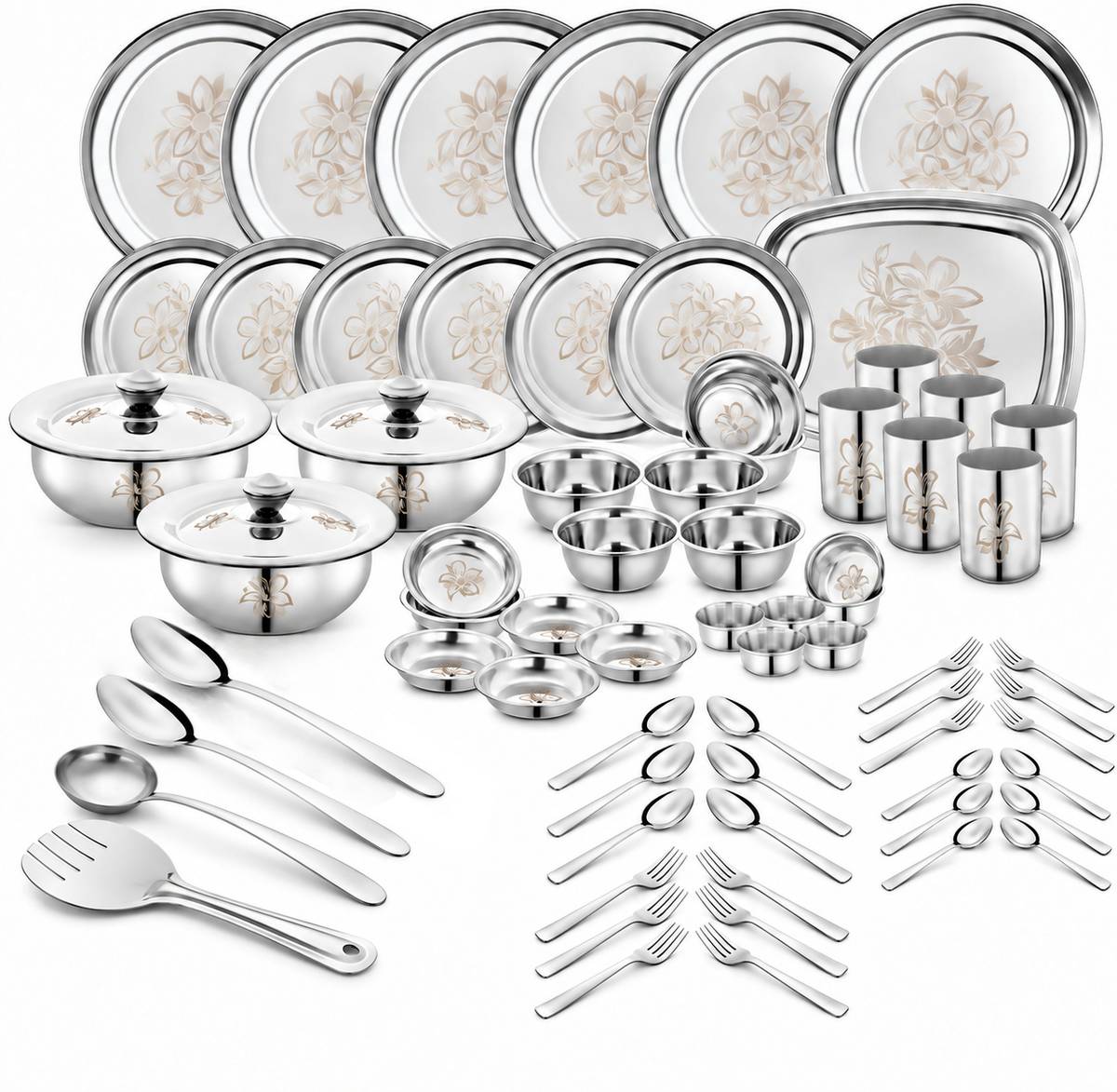 Classic Essentials Pack of 71 Stainless Steel Dinner Set|Serves 6 People|Heavy Gauge|Kitchen Set|Permanent Laser-Glory Dinner Set — photo 6