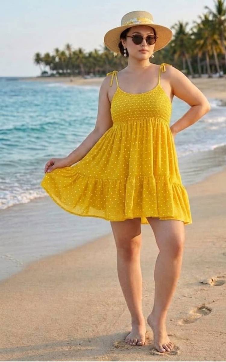 Women Fit and Flare Yellow Above Knee/Mid Thigh Length Dress — photo 6