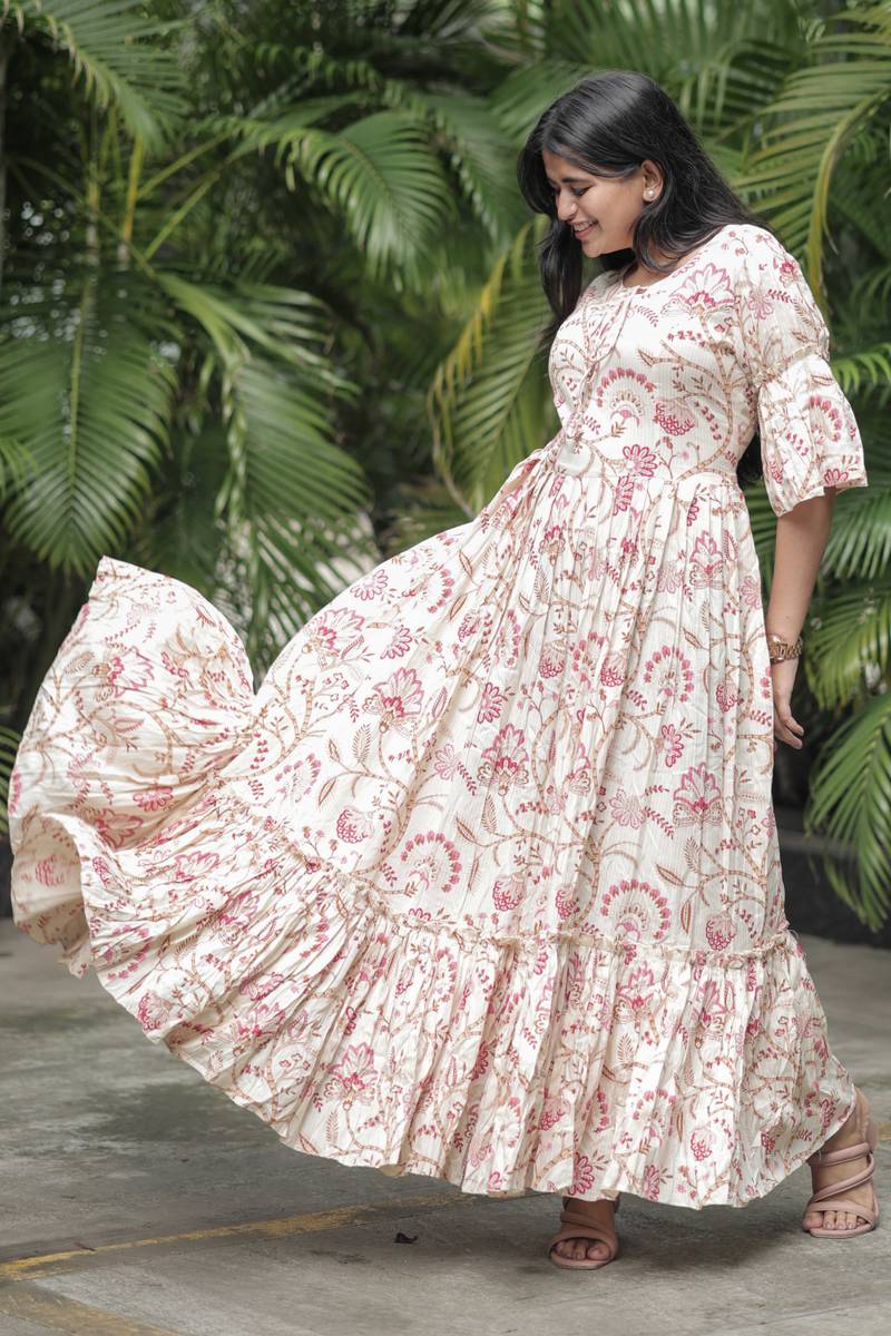 Aahvandesigns Women Fit and Flare Pink Maxi/Full Length Dress — photo 5