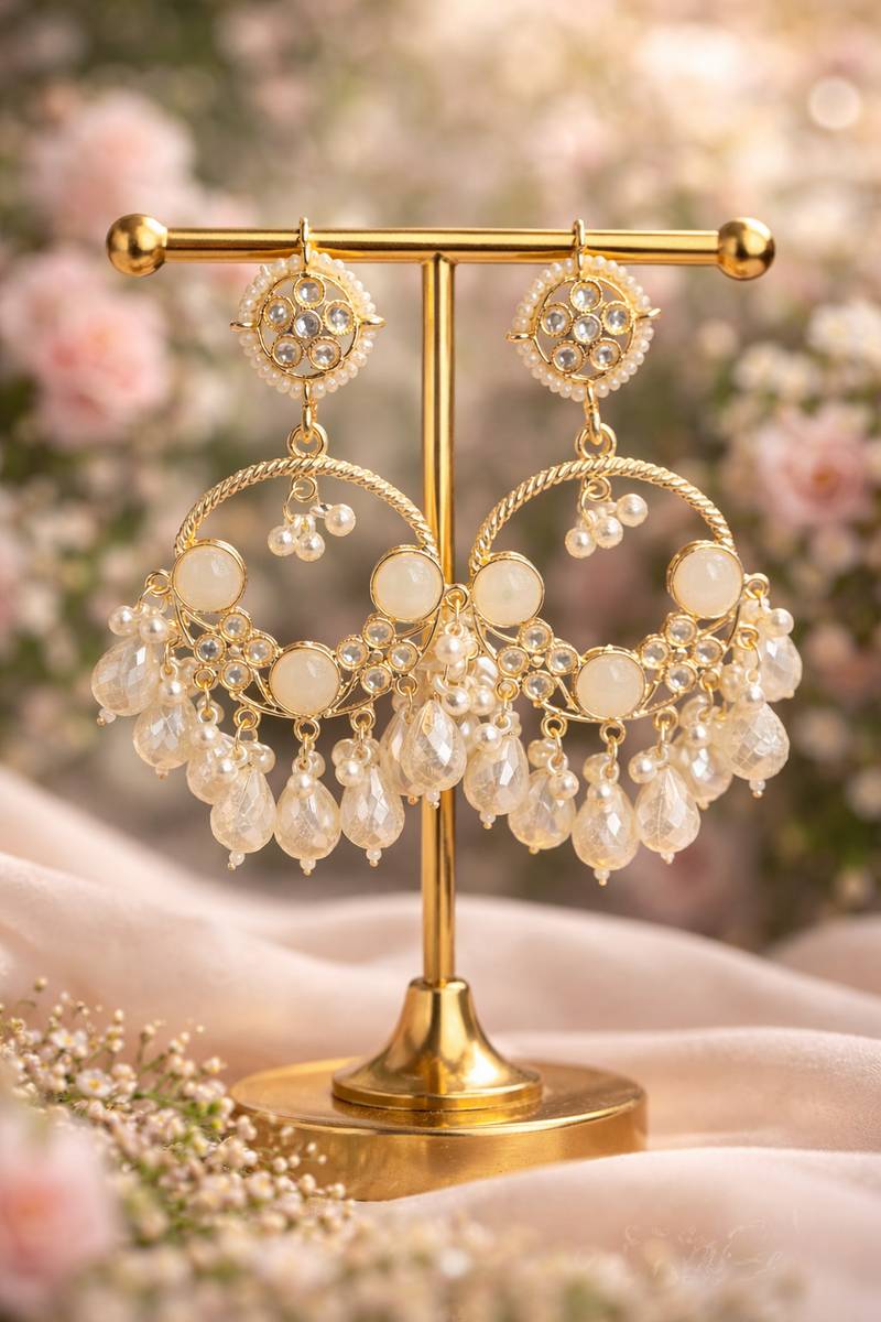 Aurnique Noor Mahal Gold Pearl Drop Earrings Crystal Alloy Drops & Danglers — photo 6