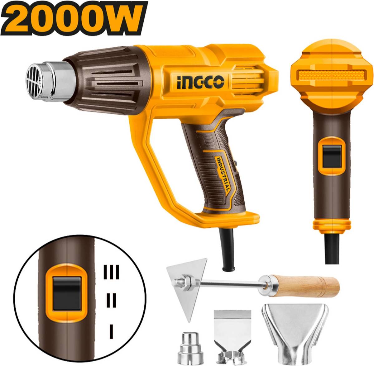 INGCO Heat Gun with 3 Nozzles, 50/450°C/550°C 2000 W Heat Gun — photo 6
