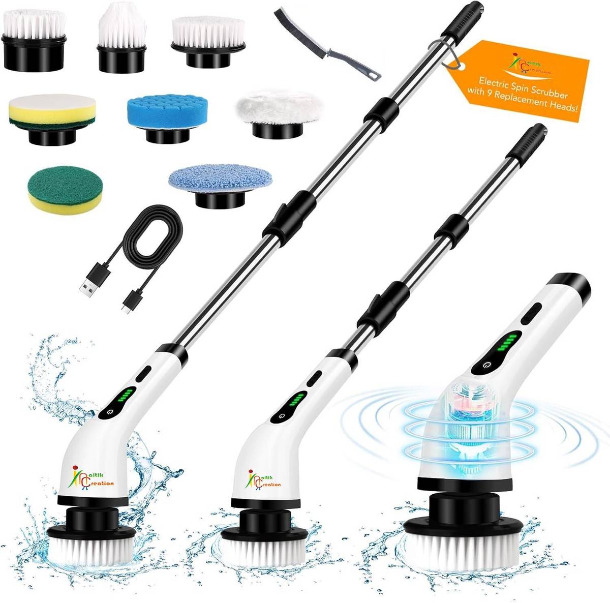 9-in-1 Powerful Electric Spin Scrubber Cleaning Machine for Floor Bathroom Tiles Cleaning Brush — photo 6