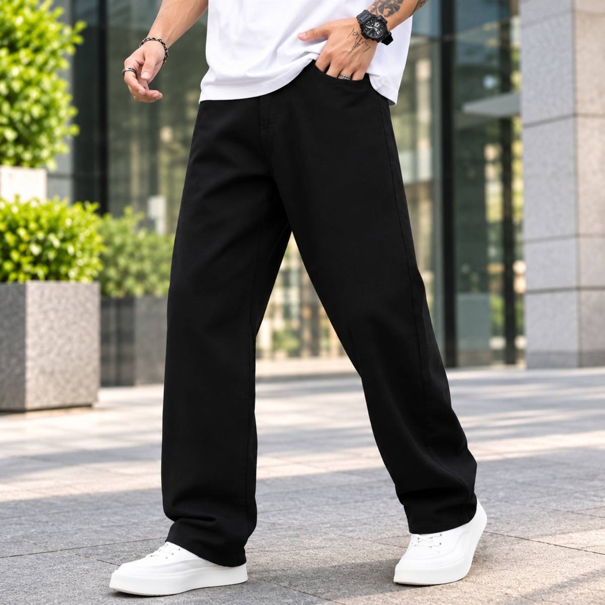 maladenim Wide Leg Men Black Jeans — photo 5
