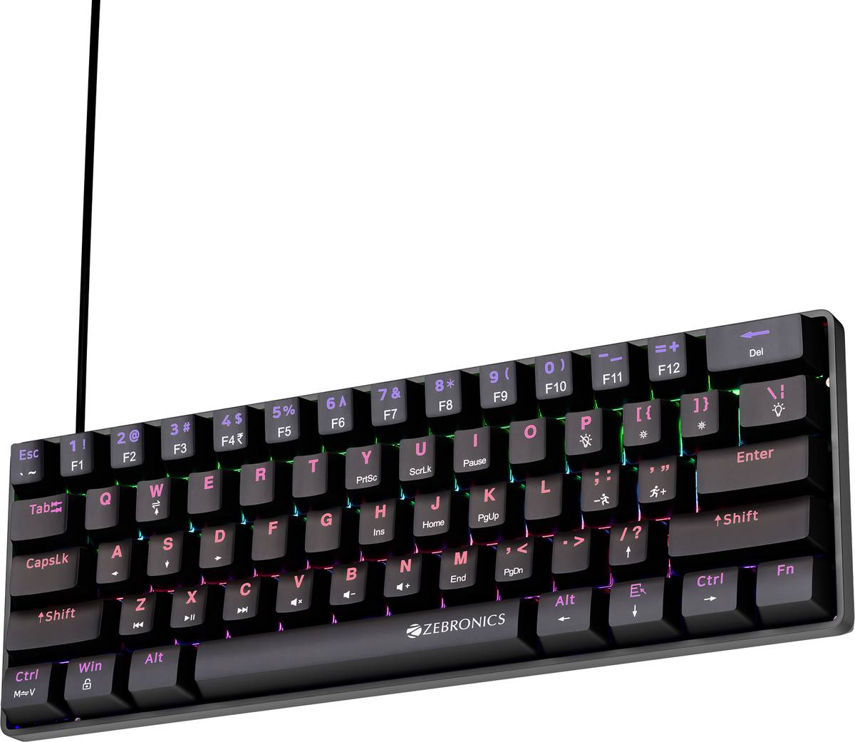 ZEBRONICS ZEB-MK1 Wired USB Tenkeyless Gaming Keyboard Compatible with Desktop, Laptop, Mac with 61 Keys Layout, Smooth Red Mechanical Switches, Double-Shot Injection Keycaps, Whisper-Quiet Keystrokes, Multi-Key Anti-Ghosting — photo 6
