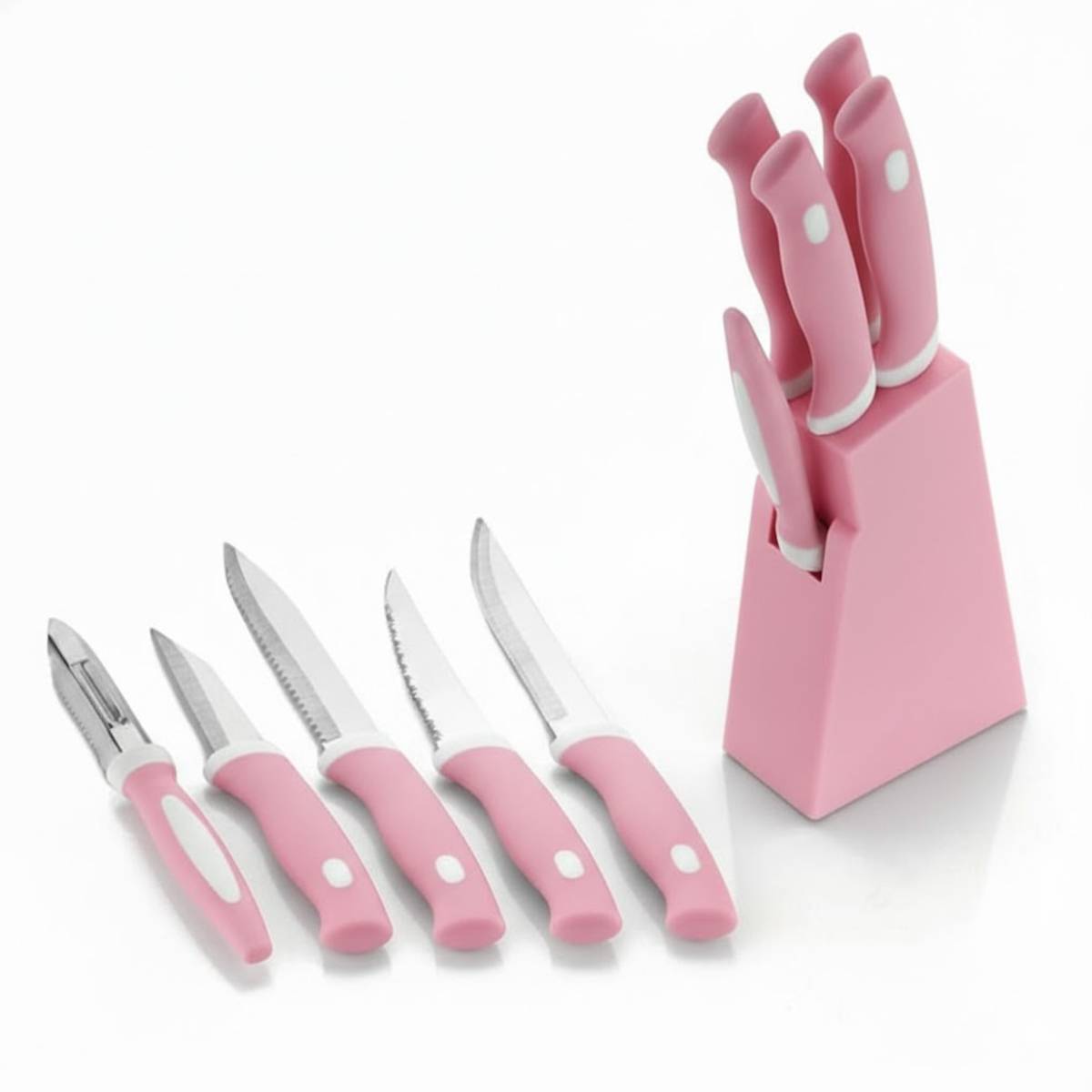 6 Pc Plastic, Stainless Steel Knife Set for Vegetable Meat Cutting Knife ( PINK ) — photo 6