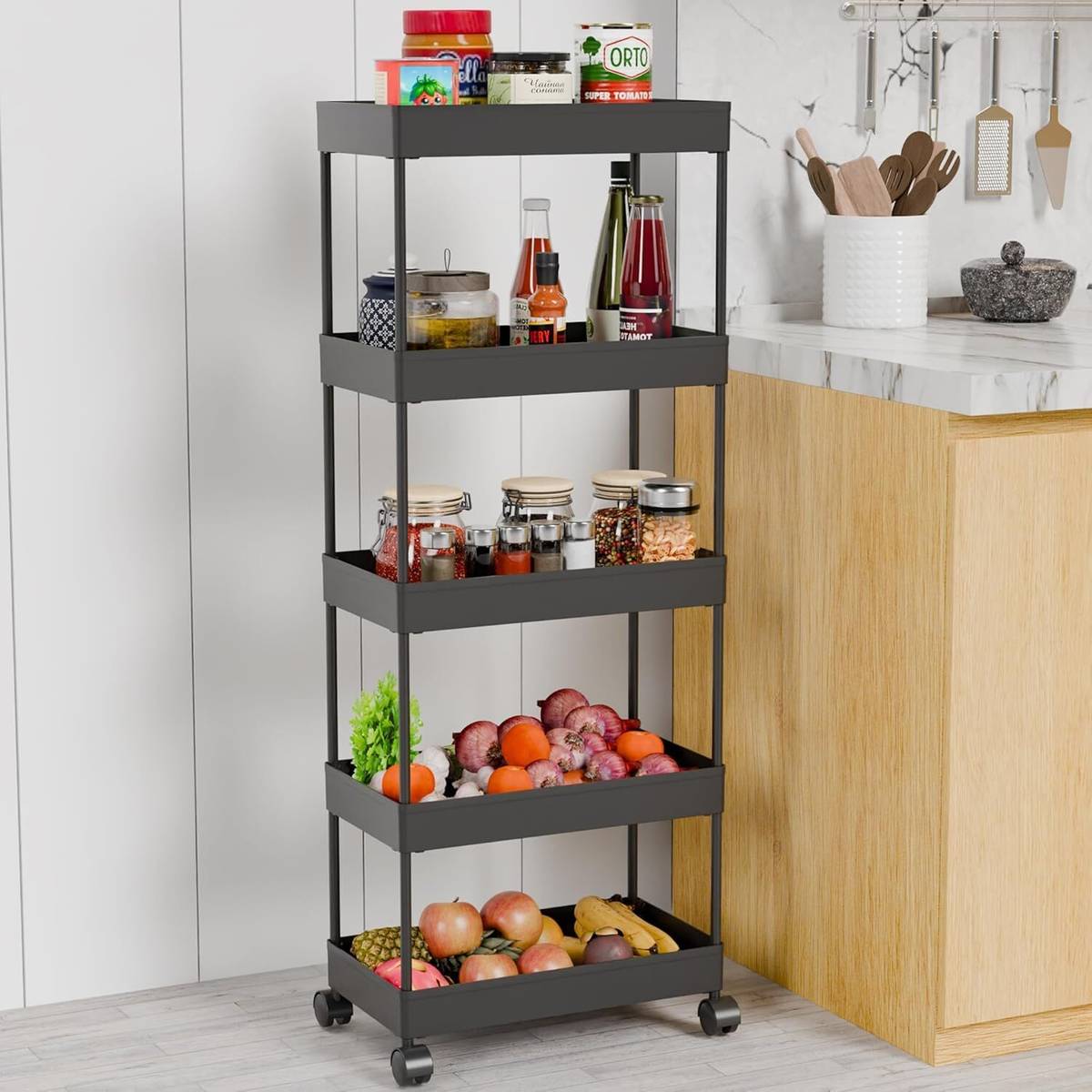 Homemet Slim 5-Layer Rolling Storage Rack Kitchen Storage Organizer Trolley Plastic Plastic Kitchen Trolley — photo 6