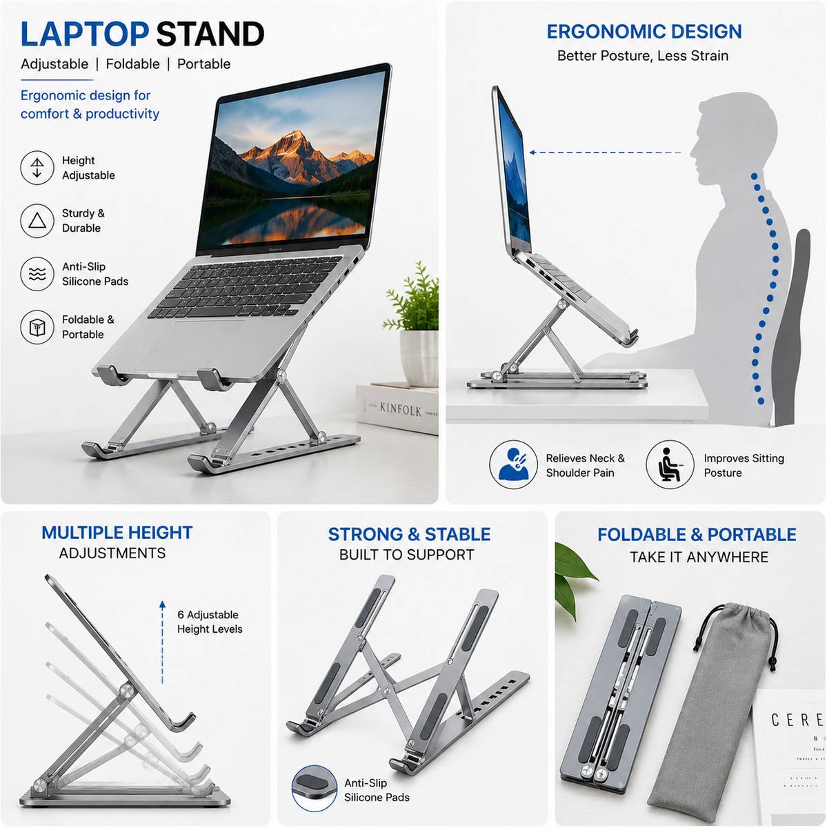 HRMEnterprise16 FlexiLift Pro Adjustable Aluminium Foldable Ergonomic Laptop Stand Laptop Stand Aluminium Laptop Stand with Adjustable Height Compatible with 26 - 35 cm Laptops — photo 6