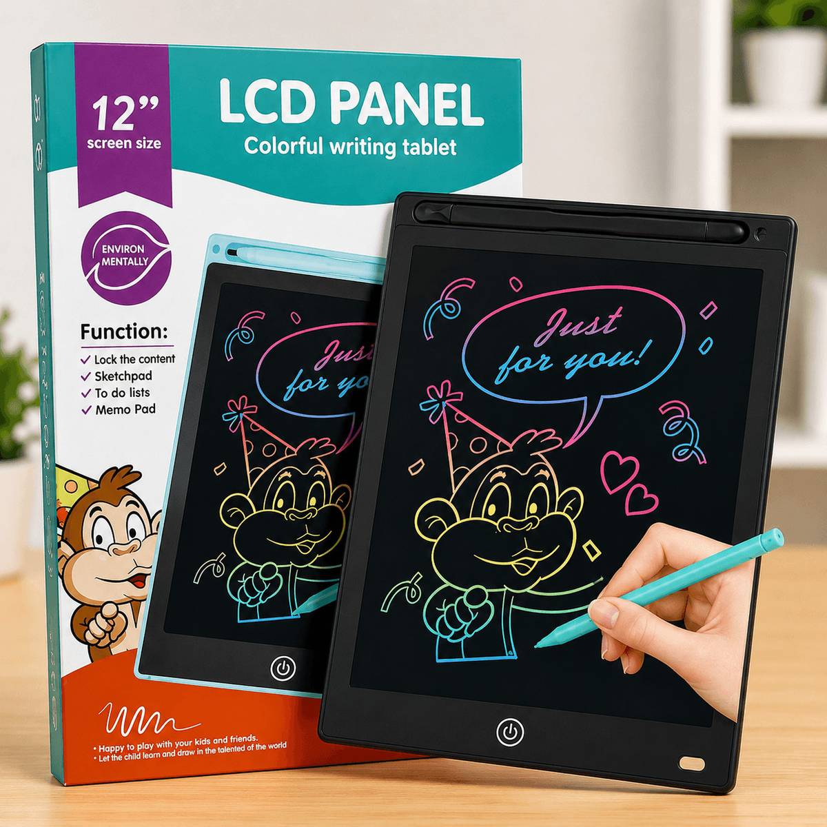 12 Inch LCD Colorful Writing Tablet Panel | Reusable Drawing Board for Kids — photo 6