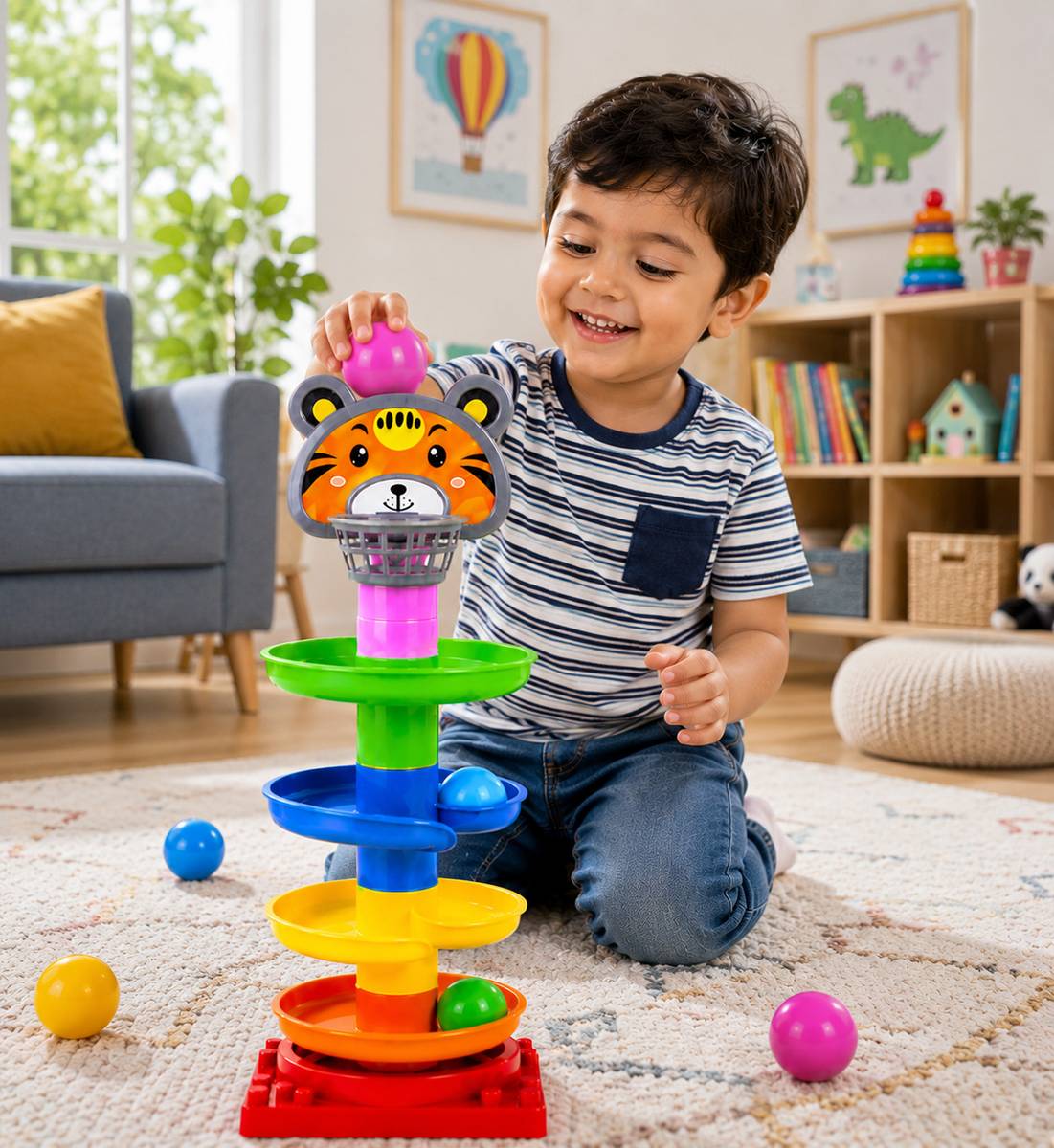 Tiger Ball Run Tower Toy | Colorful Stacking Track Toy for Toddlers Age 1-3 — photo 6
