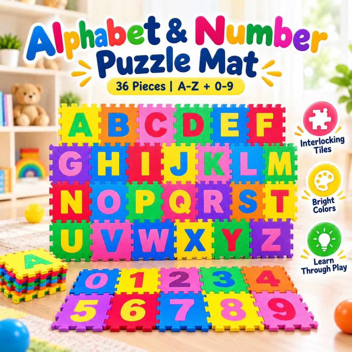 A to Z Alphabet Puzzle Mat – 1 Set of 26 Interlocking Alphabet Tiles — photo 4